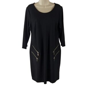 Nina Leonard Long Sleeves Black Dress with Zipper Accents